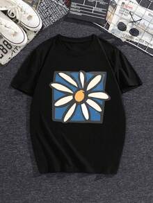 ChristmasMen's White Tee - Comfortable And Airy Daily Shirt Featuring A Blue Daisy Peace Design, Suitable Both Casual And Formal Wear,Hot Item - Black - View 2