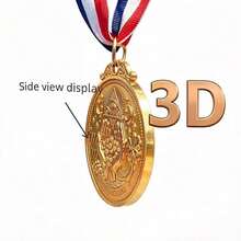 1pc All-Seeing Eye Four-Leaf Clover Gold Medal, 777 Abundant Wealth Manifestation Amulet, Lucky Charm Pendant With Red, White, And Blue Ribbon - Gold - View 3
