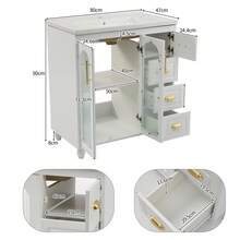 Old SKU: LY316465AAA-Badmöbel Single Vanity Unit With 80 Cm Base Cabinet And Ceramic Washbasin, White - White - View 9