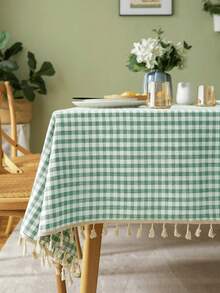 Modern Spring/Summer Minimalist Plaid Tassel Tablecloth, Suitable For Picnic, Party, Restaurant, Kitchen, Cafe, Dining Table, Daily Decoration - Multicolor - View 11