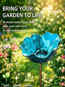 Flower Bird Feeder Metal Garden Stake Bird Bath Outdoor Yard Decor Wild Bird Feeding Station Weather-Resistant Easy Installation Red Flower Ornament - Multicolor - View 3