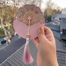十二花神鏡 文創品 クリエイティブな古風デザイン 宮廷風携帯用化粧鏡 友人へのプレゼント - 鏡+タッセル+レザーケース(保護カバー) - チェックする 4