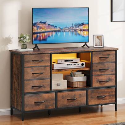 Yitahome TV Stand 55 Inch, TV Stand Cabinet, For Living Room With 9 Foldable Drawers And Shelves TV Stand Unit With RGB LED Lighted, LED TV Stand 120CM