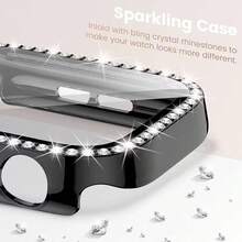 1pc Unisex Black Sequin Decorated Ultra-Thin Tempered Glass Protective Case, Compatible With Apple Watch 38/40/41/42/44/45/46/49mm, Compatible With Apple Watch Series Ultra/SE/11/10/9/8/7/6/5/4/3/2/1, Smart Watch Protective Case Accessory - Black - View 2