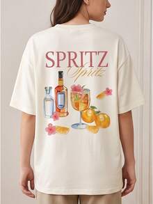 Women Casual Short Sleeve Vibrant Cocktail Spritz Graphic Print Breathable Tee Spring Summer Hand Wash Only Fast Local Delivery - 白色 - 查看 2