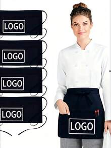 1pc Customized Neutral Polyester Apron With 3 Pockets, Short Waist Server Uniform, Suitable For Kitchen Supplies, Hotel Restaurant Server Waist Apron, Kitchen Cooking Baking Apron, Chef Apron, Kitchen, Bathroom, Home, Household Items - Multicolor - View 3