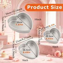 2/3pcs 3/4/5/6/8/10 Inch Heart-Shaped Aluminum Cake Molds, Anodized, Suitable For Chiffon Cake, Pudding, Ideal For Valentine's Day Baking, Fixed Bottom, Party Use, Kitchen Baking Tools - Silver - View 13