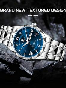 LIGE Fashion Casual Luxury Men's Watch, Waterproof Luminous Quartz Watch With Calendar Dial Wristwatch - Silver - View 3