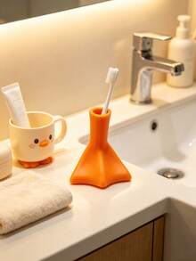 1pc Duck Foot Toothbrush Holder, Makeup Brush Organizer, Desktop Decor, Creative Cute, Suitable For Bathroom, Bedroom, Living Room, Essential Home Decor, Wedding Season Graduation Season Back To School Season Gift, Dorm Storage, Washbasin Storage Tool, Mini Brush Holder, Toiletries Storage Rack - Multicolor - View 10