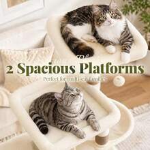 Cat Tree Tower, Scratching Posts With 2 Spacious Condos, 2 Platforms, Self-Grooming Brush, Cozy Basket, Step-By-Step Climbing Pathway For Indoor Cats, 51.2 Inches, Beige And Brown - Beige and Brown - View 5