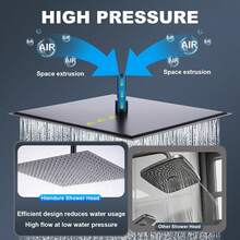 Rain Shower Head Ultra Thin High Pressure Boosting Metal Water Flow Sprayer Ceiling Wall Mounted Stainless Steel Rainfall Bathroom Fixture Modern Style Matte Black 1 Pack - 1 - View 6