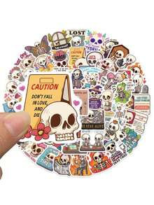 50pcs/Pack Funny Cartoon Skull Stickers, Decorative Decals For Laptop Guitar Phone Stationery Luggage Notebook Sticker - Multicolor - View 9