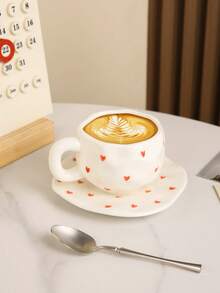 1pc Set Personalized Coffee Cup And Saucer, Small Heart Ceramic Cup And Saucer, Suitable For Club, Home, Cafe Use, Leisure Afternoon Tea - Multicolor - View 2
