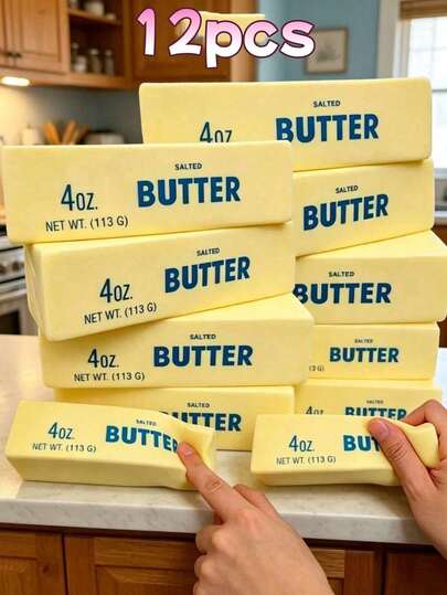 12pcs/Set Cute Realistic Butter Squeeze Stress Relief Toys, Scented Slow Rebound Butter Toast Squishy Toys, Novel Soft Butter Bar Slow Rebound Squeeze Toys, Pressure-Resistant Butter Toast Stress Relief Toys, Stress Relief Toys, Anxiety Relief And Stress Soothing Products, Desktop Decor, Popular Soft Cute Squeeze Toys, Soft Toys, Can Be Used As Home, Living Room Or Bedroom Decoration. Halloween Gifts, Christmas Gifts, Gifts For Female And Male Friends 11