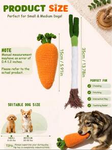 Vegetable Shaped Pet Chew Toy Set, Squeaky Carrot And Crunchy Leek Interactive Toys, Suitable For Small Dogs, Medium Dogs And Cats, Clean Teeth, Relieve Boredom Puppy Vocalization Toys - Multicolor - View 3