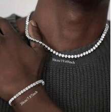 2pcs/Set Men's Diamond Inlaid Square Claw Chain Necklace And Bracelet, Hip-Hop Style Rhinestone Jewelry, Creative Punk Style Men's Necklace, Suitable As Gift For Boyfriend, Also Suitable For Daily Casual Wear And Matching, Valentine's Day, Carnival Gift - Multicolor - View 2