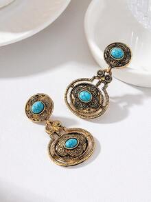 1Pair Ornate Antique Gold Drop Earrings , Boho Statement Design,Women's Versatile Vacation Statement Jewelry - Ancient Bronze - View 6