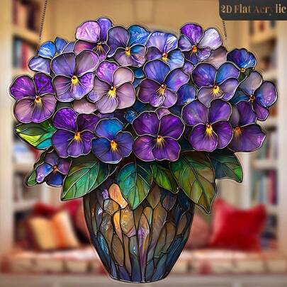 2D Flat, 1pc, 2D Flat Elegant Violet Flower Acrylic Dream Catcher, Perfect Choice For Living Room Decor And Gardening Enthusiasts, 2D Flat