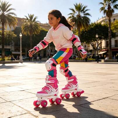 Patines de ruedas para niños, adecuados para niños y niñas, diseño de cuatro ruedas, parte superior de malla de PVC, ideales para principiantes, patines para uso interior y exterior, un equipo estándar para todo patinador joven.