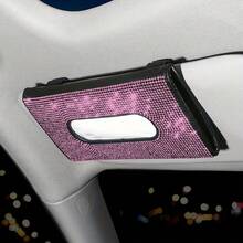 1pc [Shiny Rhinestone Box]Rhinestone Car Sun Visor Tissue Box - Shiny Car Interior Decoration - Shiny Seat Back Tissue Storage Bag Napkin Holder - A - View 5