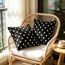 2pcs Polka Dot Pillowcases, Vintage Black And White Spotted Graffiti Pillowcases, Dot And Plaid Decorative Cushion Covers, Suitable For Sofa, Single-Sided, Pillow Insert Not Included - Black - View 7