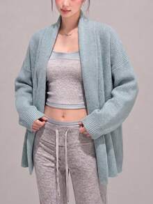 Women's Winter Casual Minimalist Elegant Premium Knit Cardigan Sweater Jacket - Blue - View 1