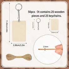50pcs Unfinished Blank Rectangular Wooden Keychain Set, Raw Wood Pieces With Key Rings And Jute Rope, Suitable For Making Home Calendar, Birthday Decoration Board Labels, Holiday Decoration Supplies, Jewelry Making Key Rings - Multicolor - View 5