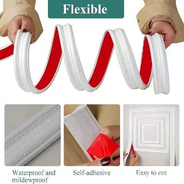 1pc 100cm/200cm/300cm Peel And Stick Wall Decorative Trim, Flexible Self-Adhesive Decorative Line, Suitable For Mirror Frames