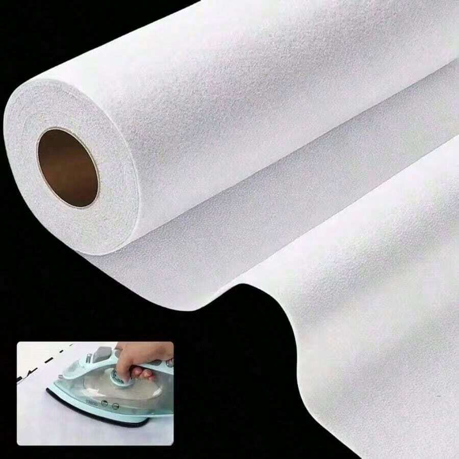1 Roll 12 Inch*5 Yards Iron-On Fusible Interlining, Used For Sewing, Handicrafts, Patchwork, Non-Woven Iron-On Fusible Fleece, Single-Sided Adhesive Foam Stabilizer, White, Suitable For DIY Handbags, Home Decor