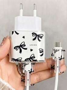 1套粉色櫻花/流蘇花/蝴蝶結透明充電器保護殼（相容20W），相容13/14/15歐規適配器保護套組，20W充電器含線保護殼透明保護殼與線材保護套，櫻花/流蘇花充電器保護殼，透明歐規插頭保護套，線材保護套，充電器配件 - 彩色 - 查看 14