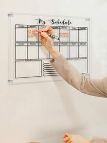 1 Set Black Line Acrylic Erasable Wall-Mounted Planner Board, Home Monthly/Weekly Schedule Planner, Family Recipe, Shopping List, Memo Board - Black - View 8