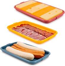 Set aus 6 stapelbaren Behältern für Würstchen und Lebensmittel.Gelb und Grün - 6 - Übersicht 2