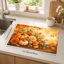 1pc Pumpkin Pattern Diatomaceous Earth Kitchen Drain Mat, Quick-Drying Absorbent Non-Slip Coffee Machine Mat And Dish Drying Mat, Suitable For Kitchen Countertop, Dining Table And Autumn Home Decor - Multicolor - View 10