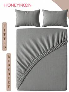 2/3pcs Solid Color Fitted Sheet Mattress Protector Cover, Deep Pocket Bed Sheet, Soft & Breathable, Suitable For All Bed Sizes - Twin, Full, Queen, King, 9-12 Inches/25cm Deep Pocket, Machine Washable, Gray - Grey - View 1