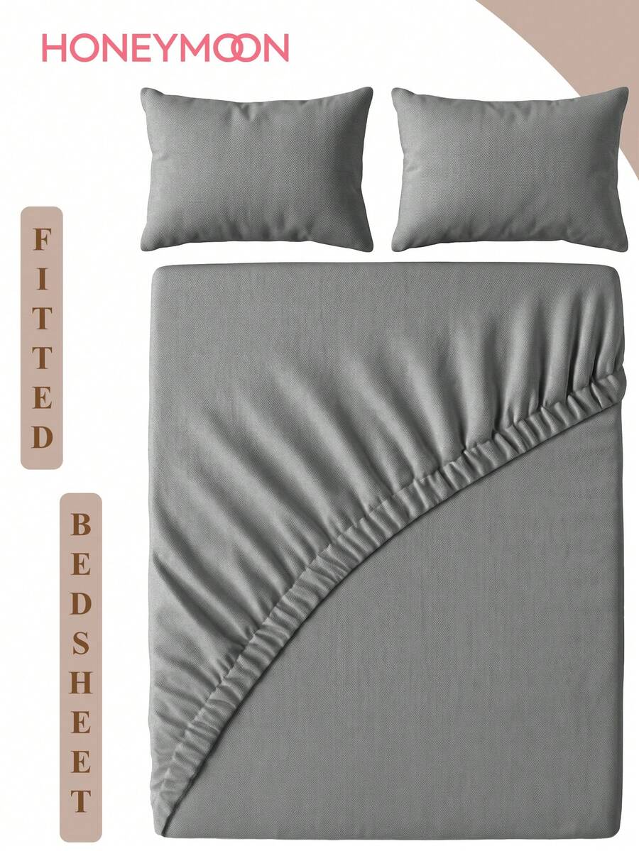 2/3pcs Solid Color Fitted Sheet Mattress Protector Cover, Deep Pocket Bed Sheet, Soft & Breathable, Suitable For All Bed Sizes - Twin, Full, Queen, King, 9-12 Inches/25cm Deep Pocket, Machine Washable, Gray - Grey - View 1