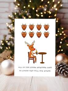 1pc Funny Reindeer Christmas Greeting Card, Humorous Rudolph Holiday Card, Novelty Merry Christmas Card For Friends & Coworkers - Multicolor - View 4