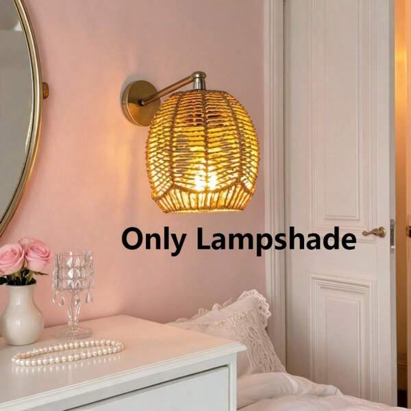 2 buah Kap Lampu Anyaman Rotan Buatan Tangan, Pengganti Universal untuk Kamar Tidur, Ruang Makan, Lampu Meja, Lampu Gantung, Lampu Dinding, Pemasangan Mudah, Kompatibel dengan Soket Lampu E27/E26 (Hanya Kap Lampu)