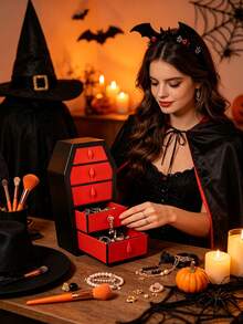 Gothic Vintage Coffin Shaped Jewelry Box, Jewelry Storage Box, Jewelry Organizer Box, Halloween Vampire Theme, Christmas Gift, 6 Drawer Storage Box, Halloween Personalized Ring, Earring, Necklace Storage Box, Cool Gift - Multicolor - View 2