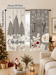 2pcs Gray Tone Minimalist Reindeer Snowman Christmas Tree Christmas Print Curtains, Rod Pocket Polyester Fabric, Simple Line Pine Tree Red Berry Snowflake Holiday Text Full Print, Nordic Cold Style Quiet Winter Christmas, Machine Washable, Kitchen Living Room Bedroom Decor Window Treatment - Multicolor - View 17