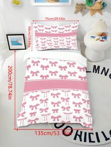 2/3PCS Pink Bow Customizable Name Printed Duvet Cover, Gentle And Sweet Girl'S Minimalist Style Polyester Bedding, Suitable For Girls, Bedroom Home, Dormitory Nap, And Girls' Birthday Exclusive Customization - Multicolor - View 9