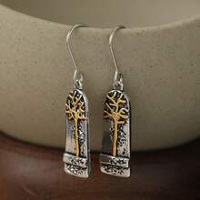 DIYCCPC Women's Vintage Curved Vertical Badge Earrings, Embossed Tree Of Life Textured Design, Suitable For Daily Commute, Casual Date And Vacation Wear - Two-color - View 5