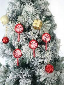 6pcs Christmas Candy Decor Set, Christmas Lollipop Hanging Ornaments, Plastic Lollipop Pendants Can Be Hung On Christmas Tree, With Gold Ribbon, Suitable For Christmas Party Decoration And Home Gathering Scene - Multiple Styles - View 5