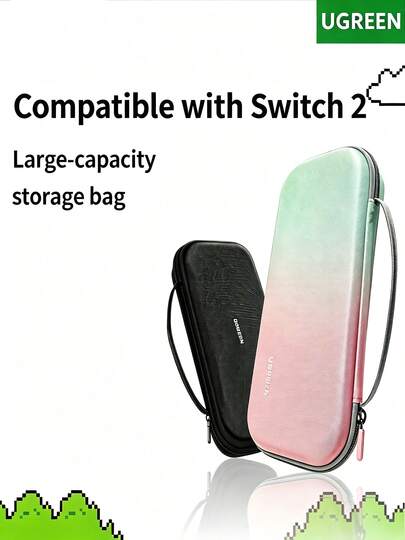 UGREEN Túi đựng Switch 2, vỏ bảo vệ máy chơi game NS2, túi đựng đa năng di động cho máy chơi game cầm tay, vỏ chống sốc và chịu lực, màu gradient đen, hồng và xanh lá cây.
