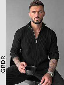 GRDR Men's Casual Long Sleeve Zip-Up Cardigan Sweater, Versatile Everyday Wear Knit Sweater - Black - View 6