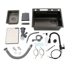 YUNRUX Kitchen Sink, Sink With Inner Bowl, Black Sink With Pull-Out Faucet Black - 黑色 - 查看 5