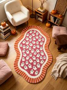 1 pieza Felpudo de Halloween con estampado completo de fantasma alienígena, alfombra de sala de estar, alfombra de área, alfombra grande, tapete de piso, alfombra de Halloween - Multicolor - Ver 4
