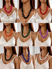1pc/Fashion Minimalist Old Money Style Solid Color Handmade Beaded Necklace, Suitable For Women's Daily Commute And Date, Atmospheric Gift - Multicolor - View 2
