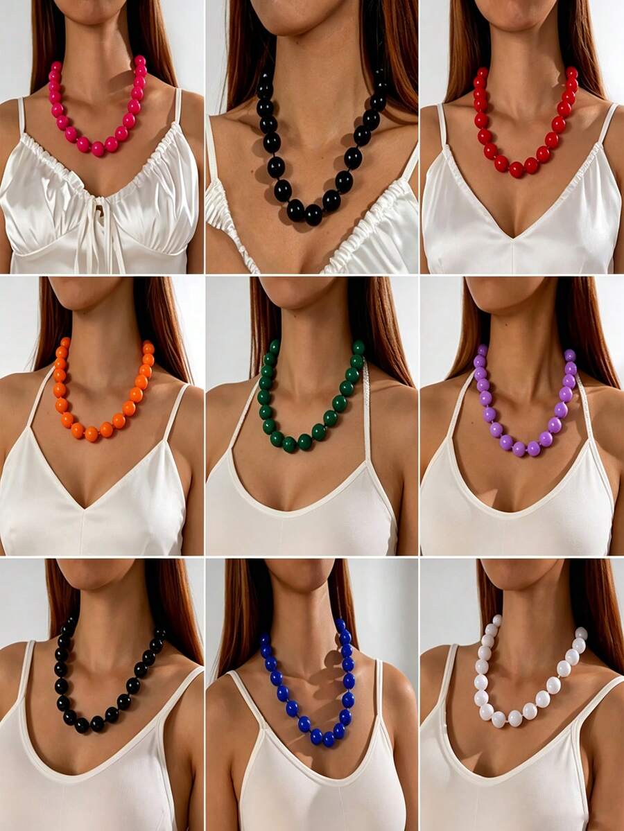 1pc/Fashion Minimalist Old Money Style Solid Color Handmade Beaded Necklace, Suitable For Women's Daily Commute And Date, Atmospheric Gift