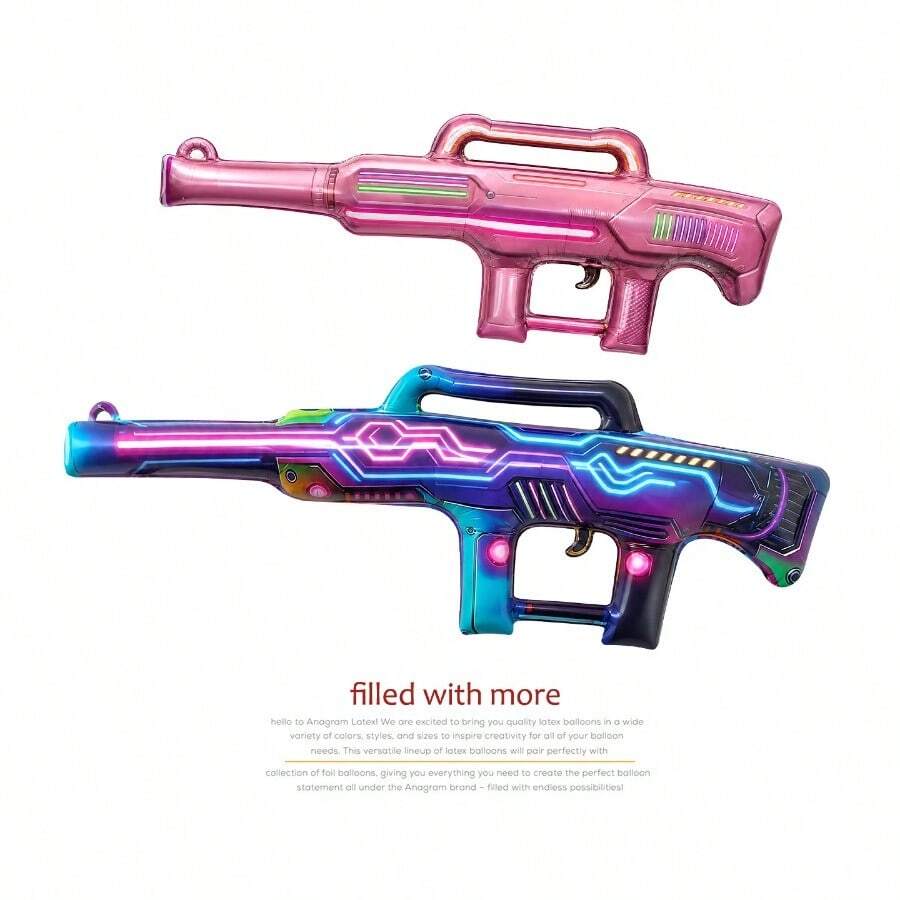 Mixed Color Cyberpunk Style Aluminum Foil Balloons - Futuristic Neon Gun Design Indoor/Outdoor Decoration And Party Supplies
