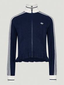 Adidas Originals 女款拼色條紋修身運動夾克 - 藏蓝色 - 查看 1